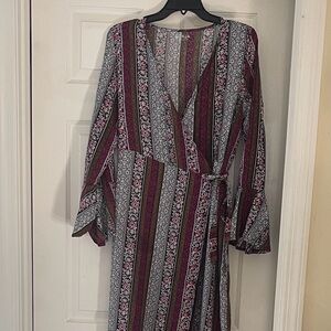 Sonya Morgan striped paisley wrap maxi dress size S/M